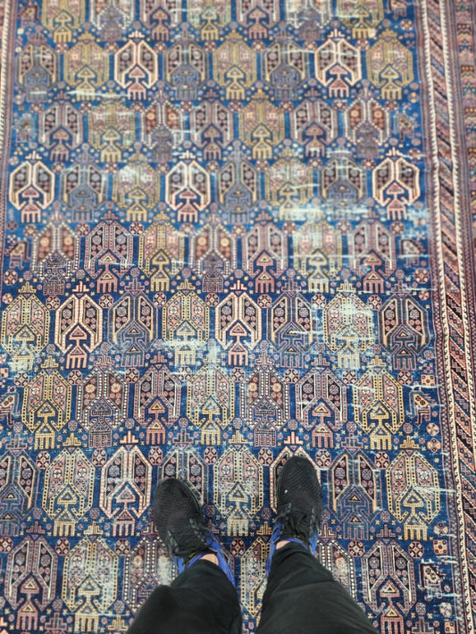 Antique Afshar Main Carpet – Handwoven Wool (19th Century) | 6'8" x 12'5"
