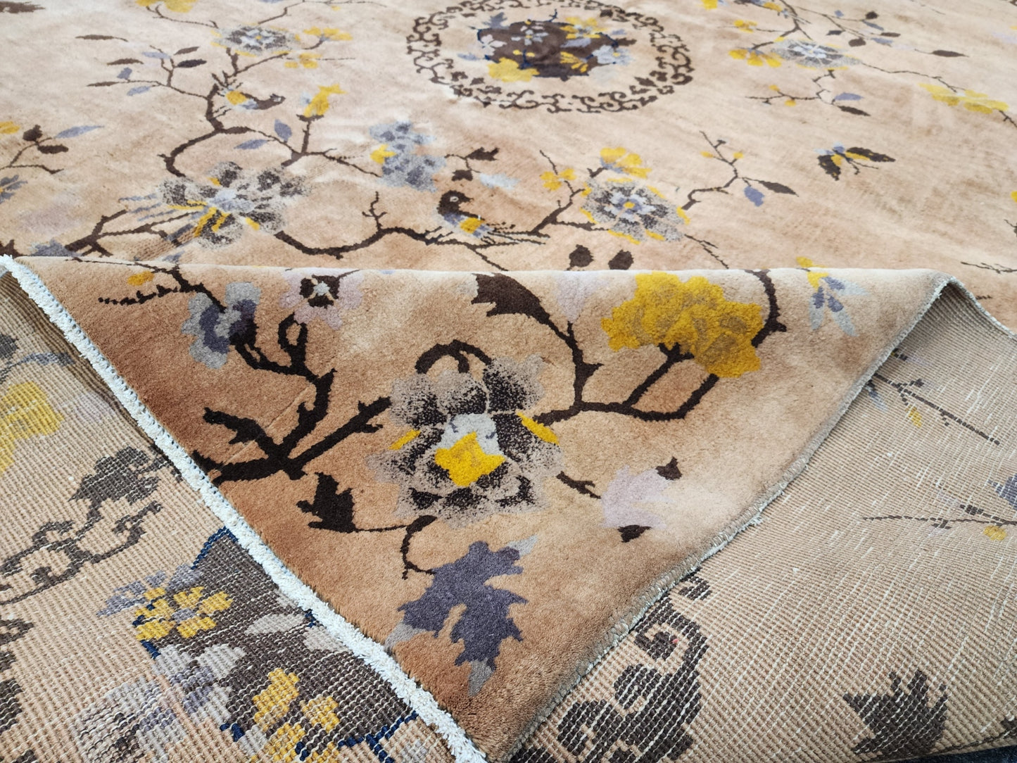 Floral Antique Chinese Nichols Rug | Art Deco Wool Carpet | Circa 1920s-1930s (8 x 10) (#5985)