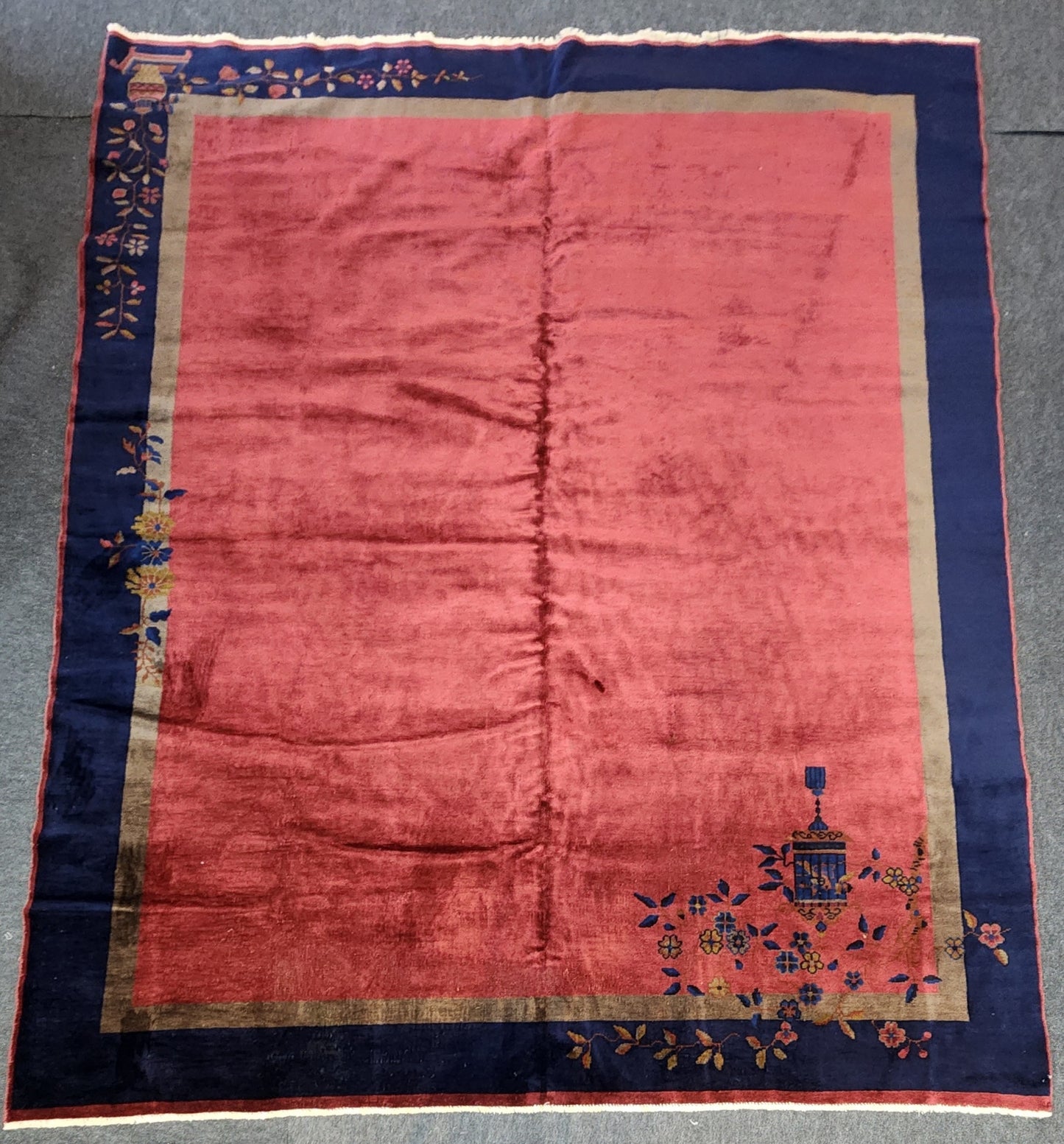 Burgundy Velvet Antique Chinese Peking Rug 5990