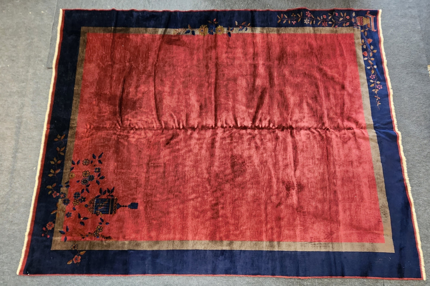 Burgundy Velvet Antique Chinese Peking Rug 5990