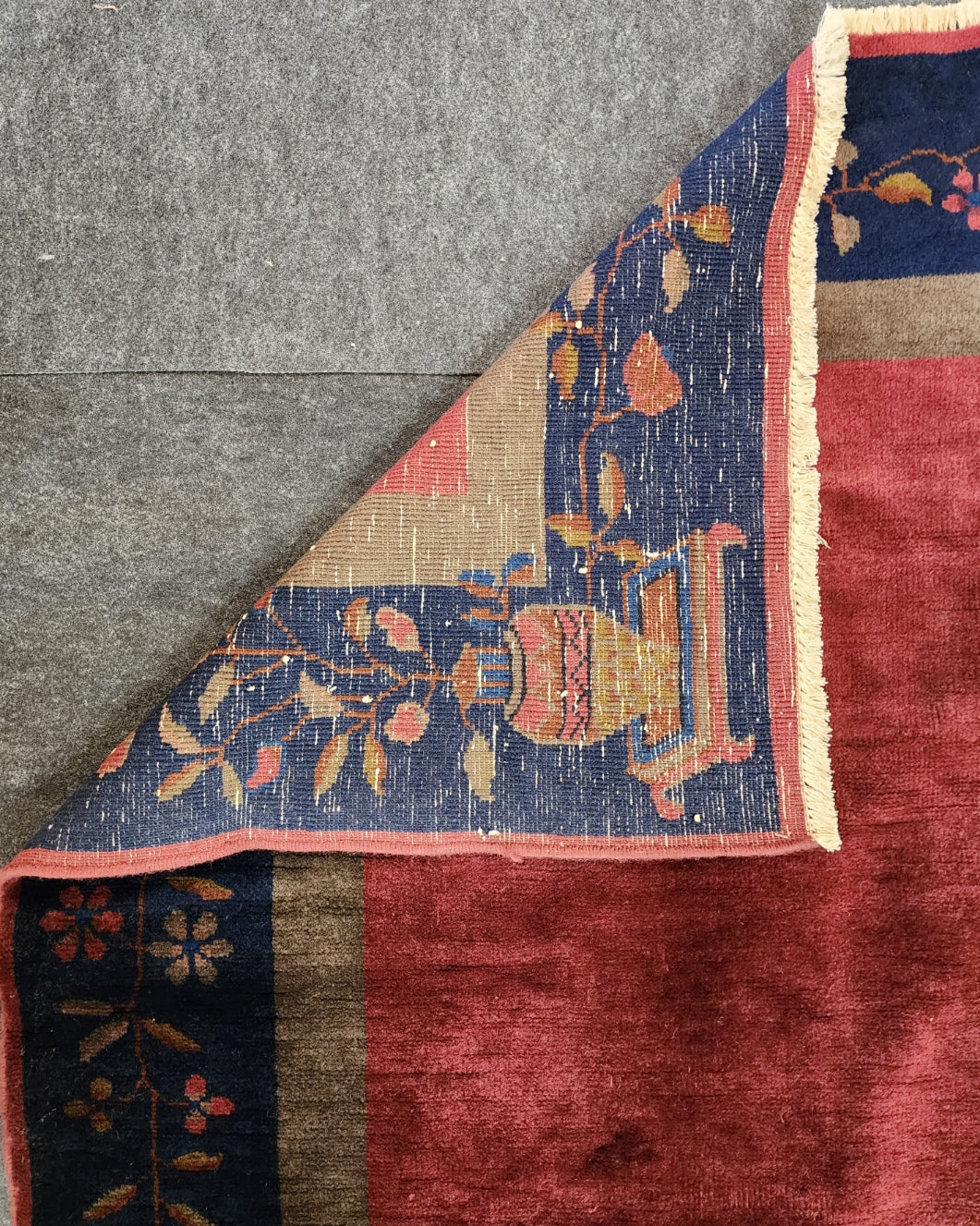 Burgundy Velvet Antique Chinese Peking Rug 5990