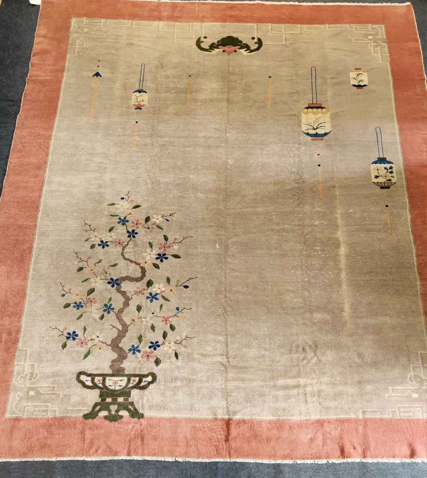 Antique Pink Chinese Peking Rug in Excellent condition
