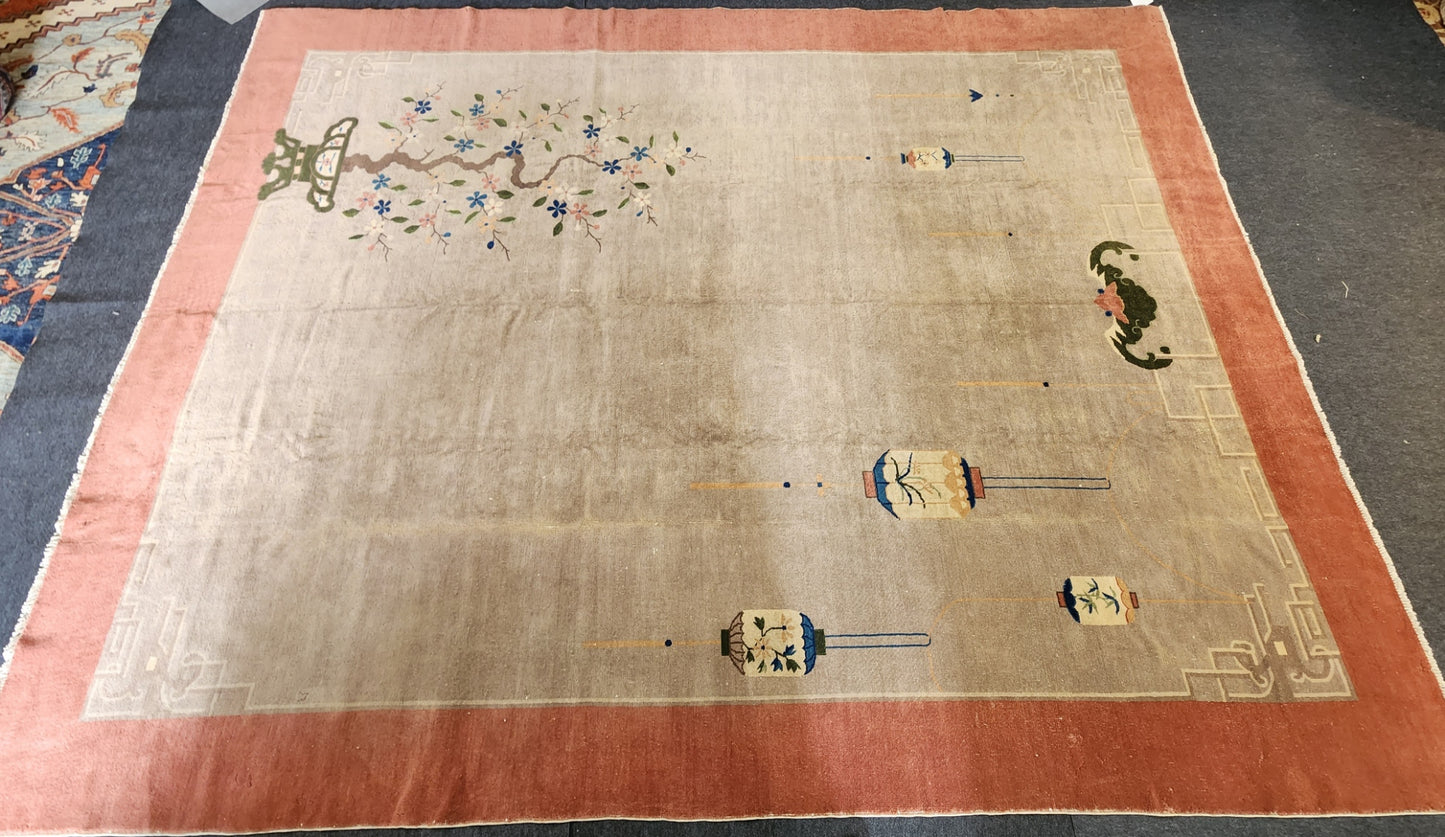 Antique Pink Chinese Peking Rug in Excellent condition