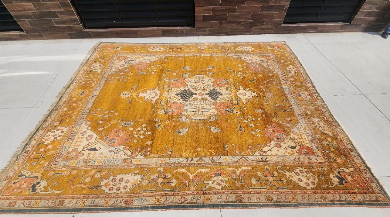 Large Antique Oushak Rug | Circa Early 20th Century | Handwoven Turkish Carpet (13 x 15.3)