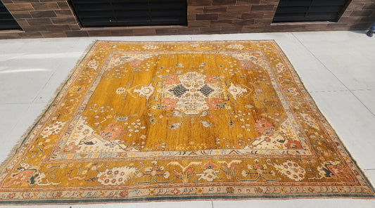 Large Antique Oushak Rug | Circa Early 20th Century | Handwoven Turkish Carpet (13 x 15.3)