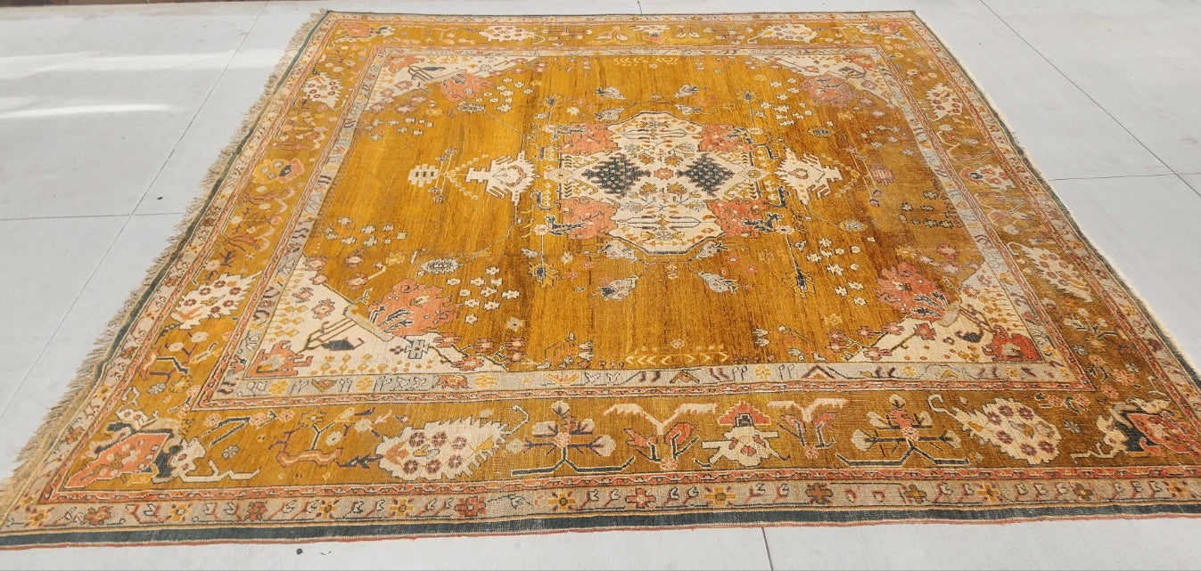 Large Antique Oushak Rug | Circa Early 20th Century | Handwoven Turkish Carpet (13 x 15.3)