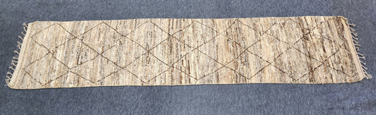 Moroccan Brown Runner Rug – Handwoven Berber Diamond Design, Size 2.6x11.4