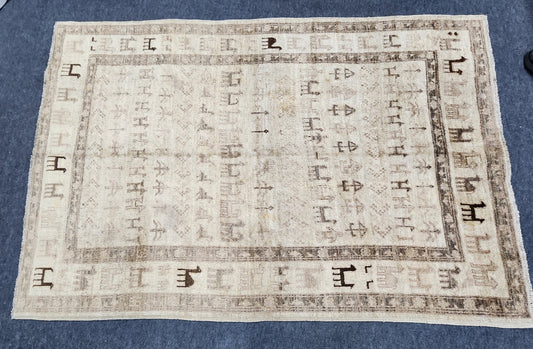 New Moroccan Neutral Color Tribal Gabbeh Design Rug with animal Motifs