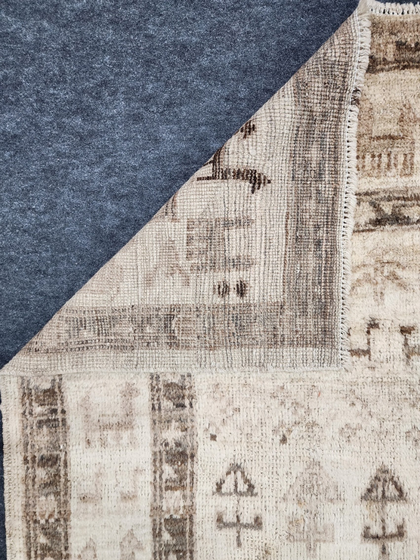 New Moroccan Neutral Color Tribal Gabbeh Design Rug with animal Motifs