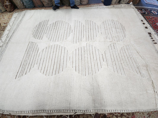 One-of-a-Kind Moroccan Moon Phase Rug – 9x12 | Handwoven Minimalist Design in Neutral Tones