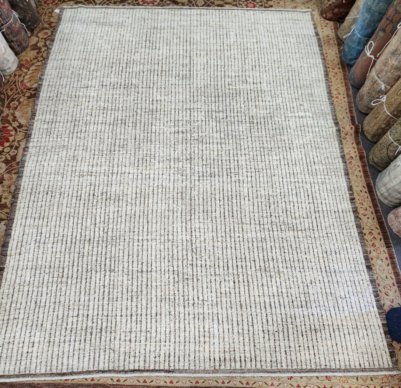 One-of-a-Kind Moroccan Ruffles Rug – 9x12 | Handwoven Linear Texture in Soft Neutrals