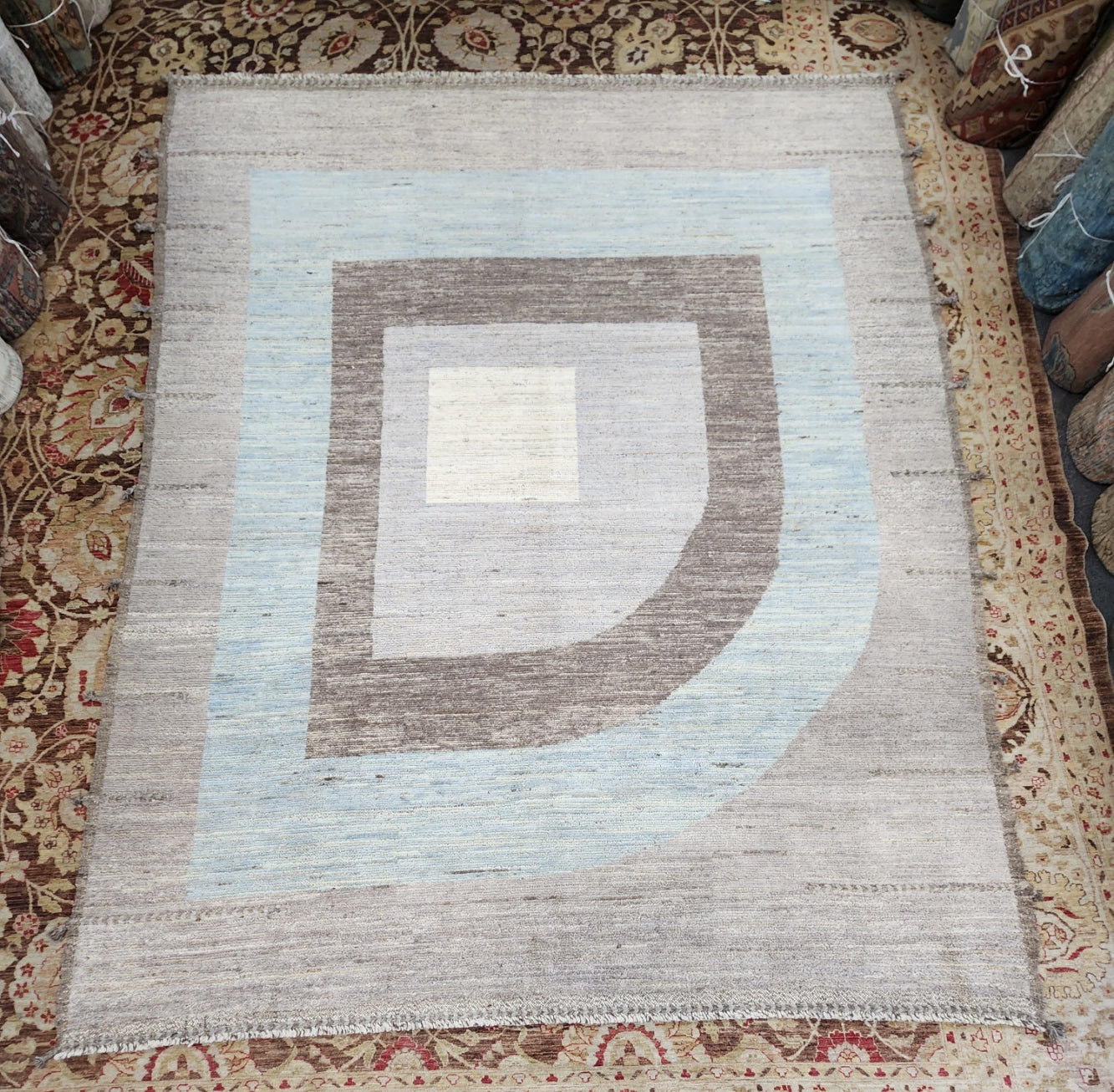 One-of-a-Kind Moroccan Beach Rug – 8x10 | Handwoven Modern Design in Soft Coastal Tones