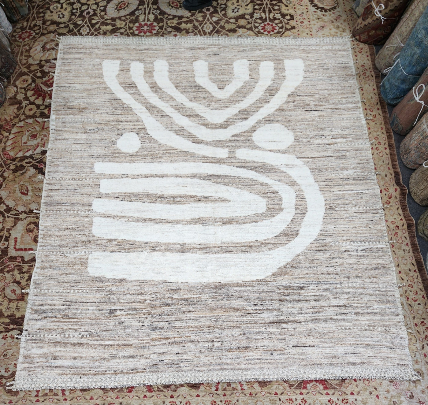Moroccan Tribal Paint Rug – Handwoven Modern Design, Size 8x10