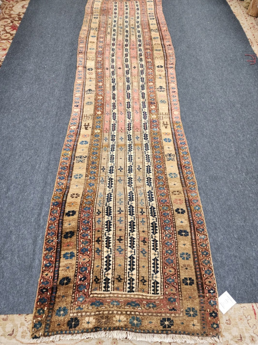 Antique Kurdish Runner Rug | Circa 1900 | Handwoven Northwest Persian Rug (3.5 x 12.2)