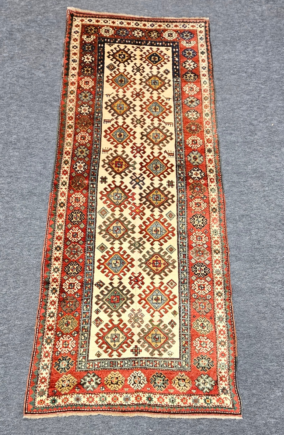 Collector's Antique Kazak Rug – Late 19th Century | 4 x 10 ft Full-Pile Caucasian Runner