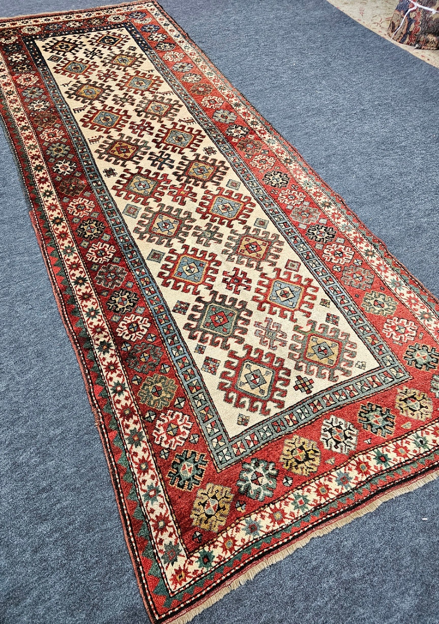 Collector's Antique Kazak Rug – Late 19th Century | 4 x 10 ft Full-Pile Caucasian Runner