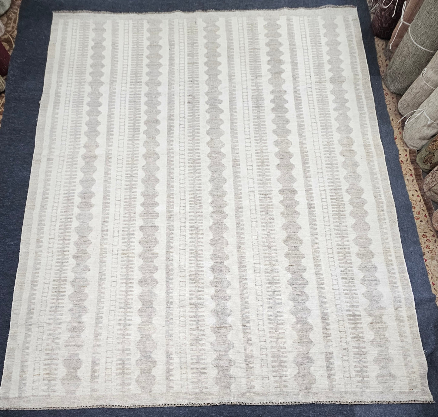 Large Moroccan Rug – 9x12.7 | Contemporary Tribal Stripe Design in Neutral Tones (#10253)
