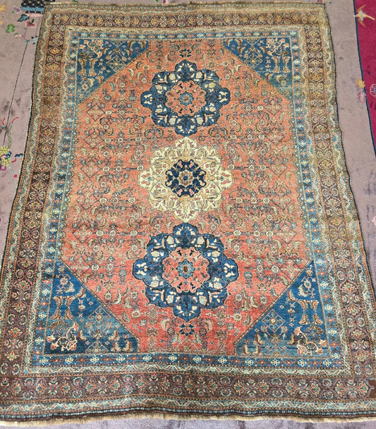 Antique Persian Bidjar Rug (#9546) – Hand-Knotted Floral Rug – 7.2 x 9.5