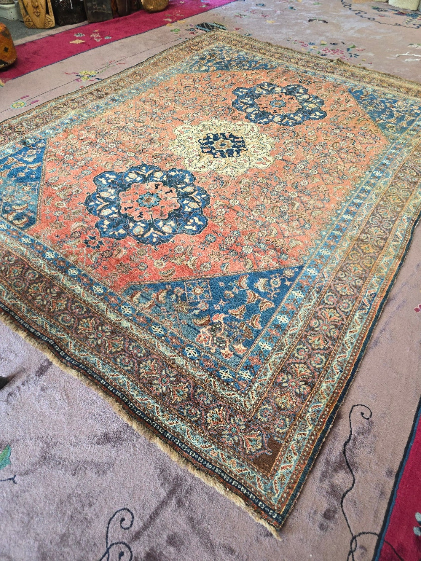 Antique Persian Bidjar Rug (#9546) – Hand-Knotted Floral Rug – 7.2 x 9.5