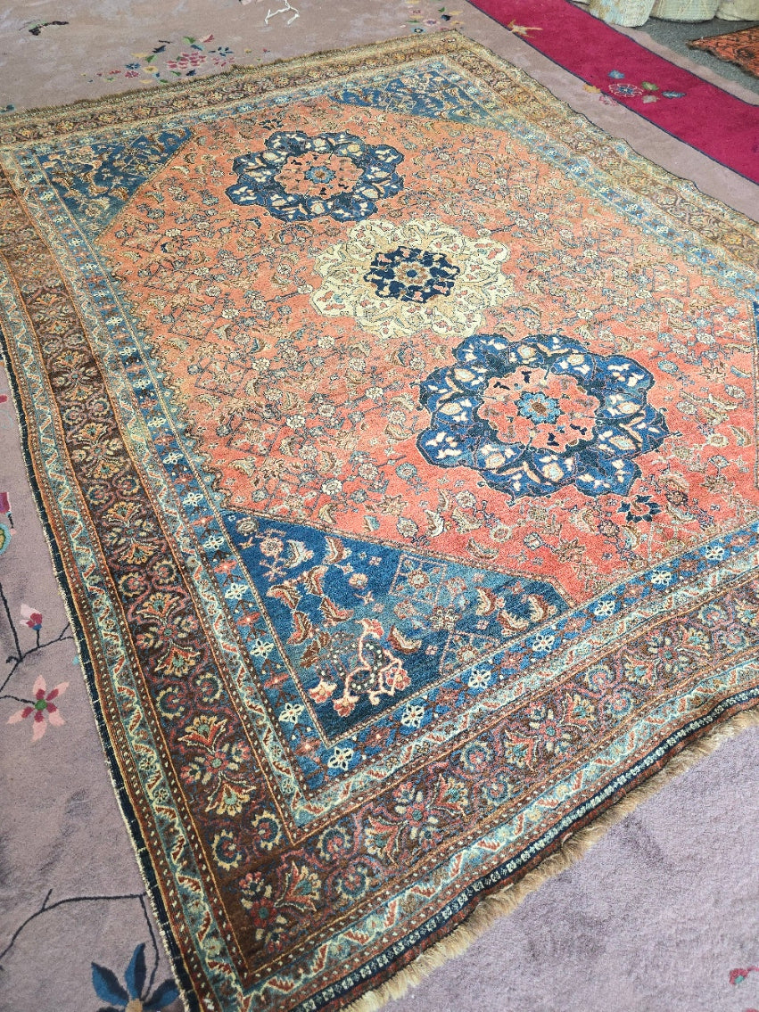 Antique Persian Bidjar Rug (#9546) – Hand-Knotted Floral Rug – 7.2 x 9.5