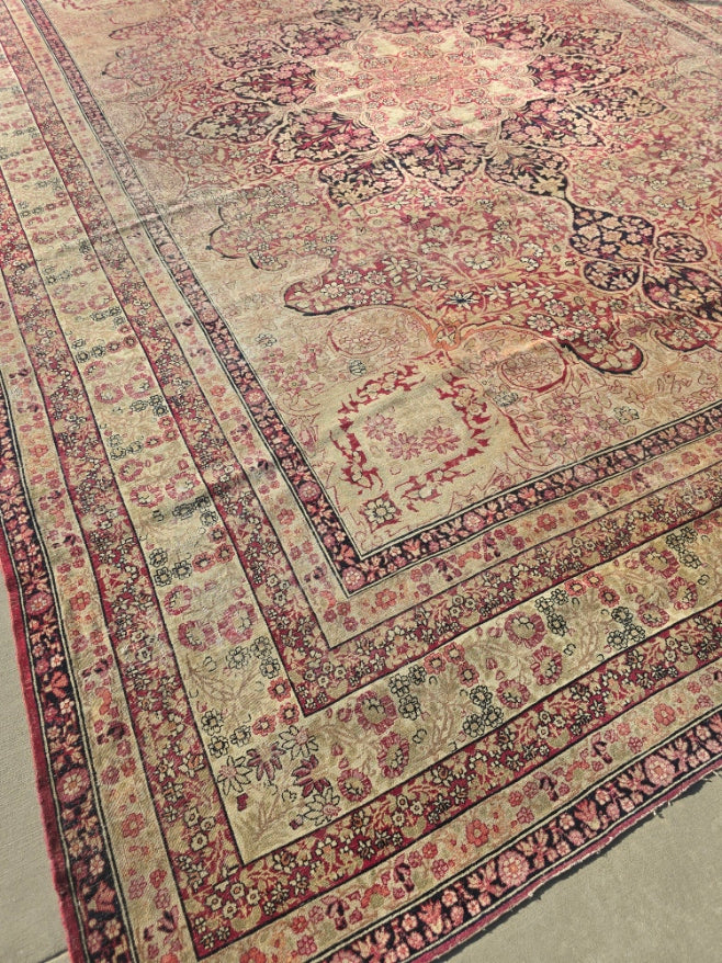 Antique Persian Kirman Rug – Hand-Knotted Wool Area Rug # 5961 (12 x 15) – Floral Medallion Design (Copy)
