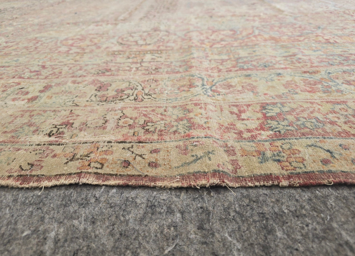Antique Persian Kirman Rug – Hand-Knotted Wool Area Rug # 9883 (9 x 14) – Floral Medallion Design