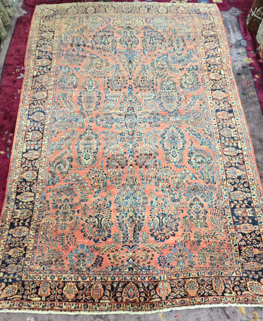 AntiquePersian Sarouk Rug – Hand-Knotted Persian Wool, 9.1x14.4 ft –