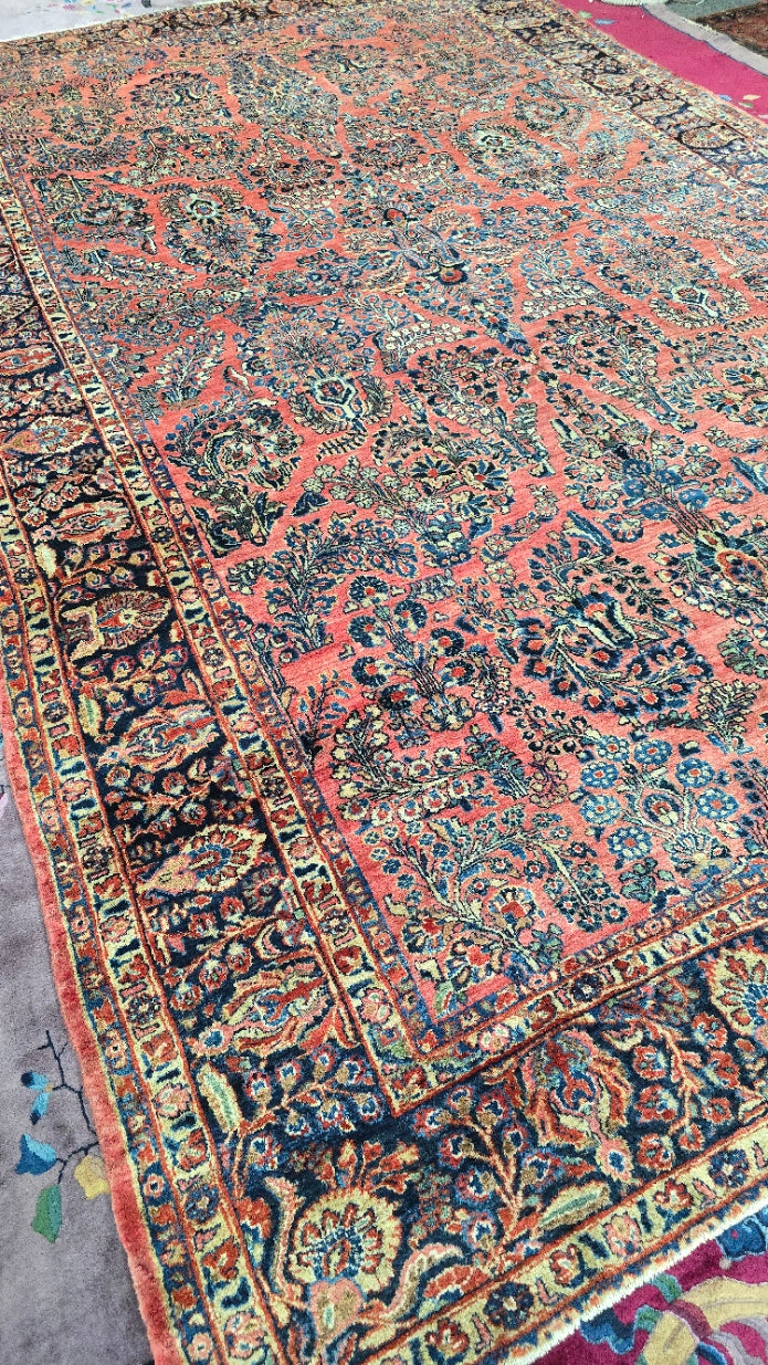 AntiquePersian Sarouk Rug – Hand-Knotted Persian Wool, 9.1x14.4 ft –