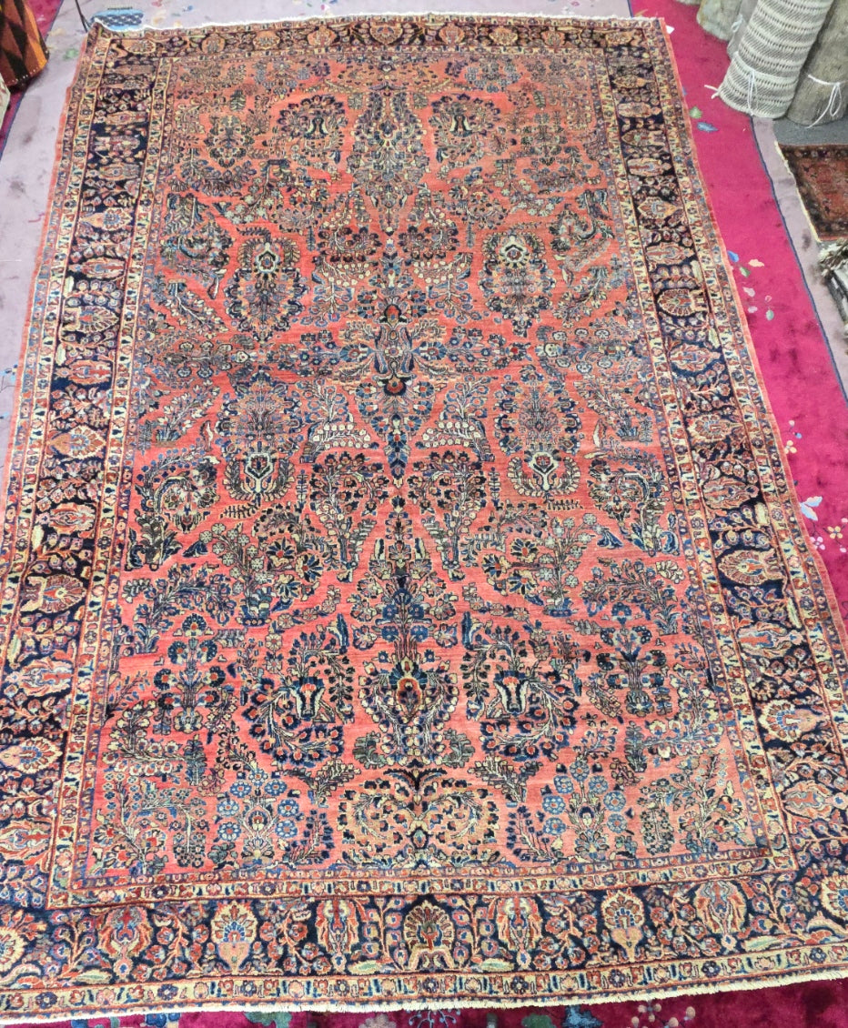 AntiquePersian Sarouk Rug – Hand-Knotted Persian Wool, 9.1x14.4 ft –