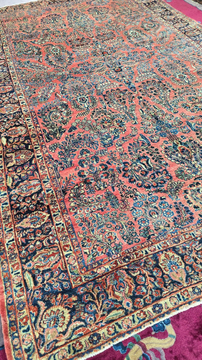 AntiquePersian Sarouk Rug – Hand-Knotted Persian Wool, 9.1x14.4 ft –