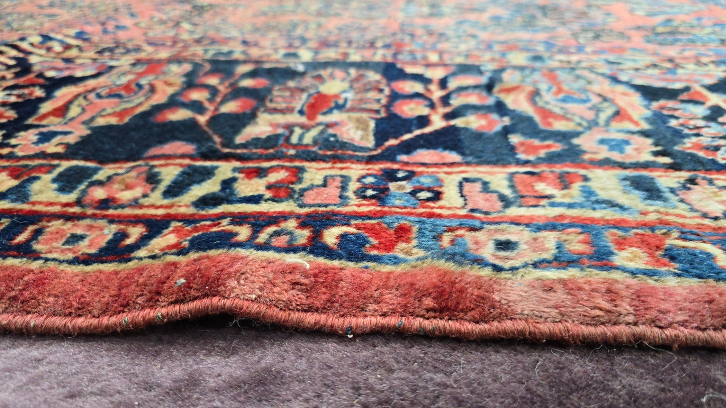 AntiquePersian Sarouk Rug – Hand-Knotted Persian Wool, 9.1x14.4 ft –