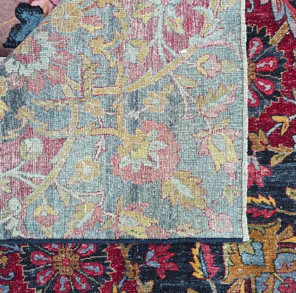Antique Persian Yazd Rug – Hand-Knotted Wool Area Rug # 10427 (10.9 x 13.9) – Floral Medallion Design