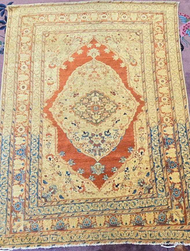 Antique Persian Haji Jalili Tabriz Rug – Hand-Knotted Floral Area Rug ( 4 x 5.4 )