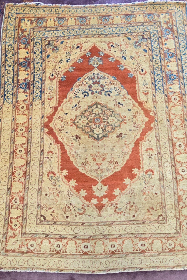 Antique Persian Haji Jalili Tabriz Rug – Hand-Knotted Floral Area Rug ( 4 x 5.4 )