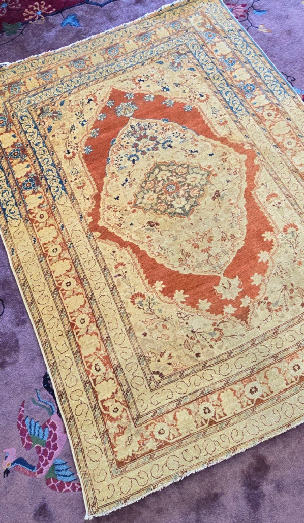 Antique Persian Haji Jalili Tabriz Rug – Hand-Knotted Floral Area Rug ( 4 x 5.4 )