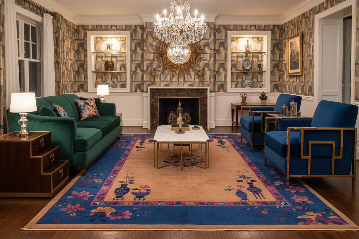 1920s Art Deco Nichols Chinese Rug 9x12