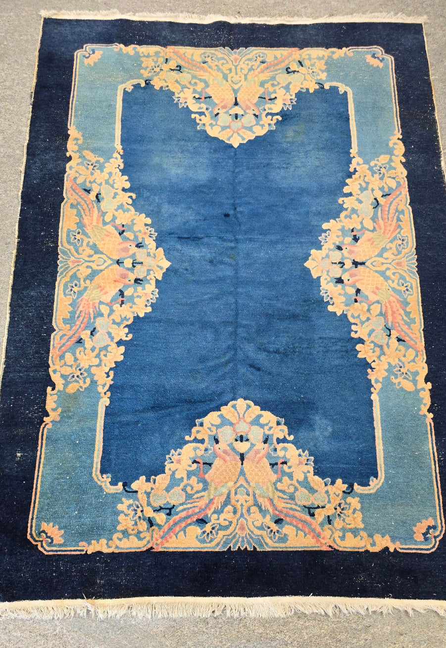 Antique Chinese Fette Rug | Handwoven Wool Art Deco Carpet | Circa 1920s-1930s (6 x 8.8) (#10445)