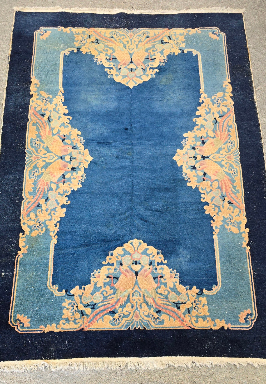 Antique Chinese Fette Rug | Handwoven Wool Art Deco Carpet | Circa 1920s-1930s (6 x 8.8) (#10445)