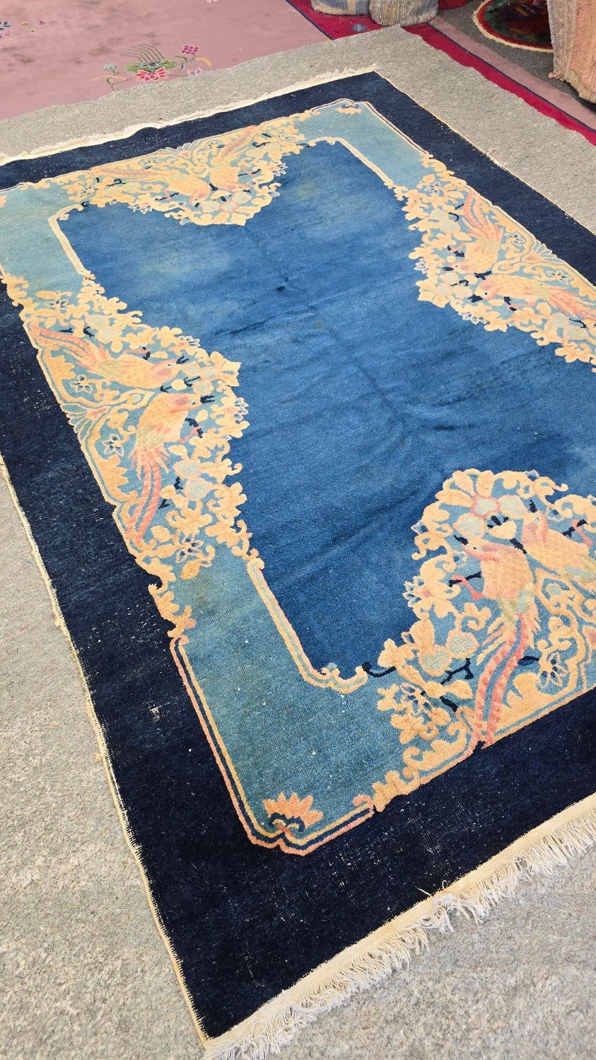 Antique Chinese Fette Rug | Handwoven Wool Art Deco Carpet | Circa 1920s-1930s (6 x 8.8) (#10445)
