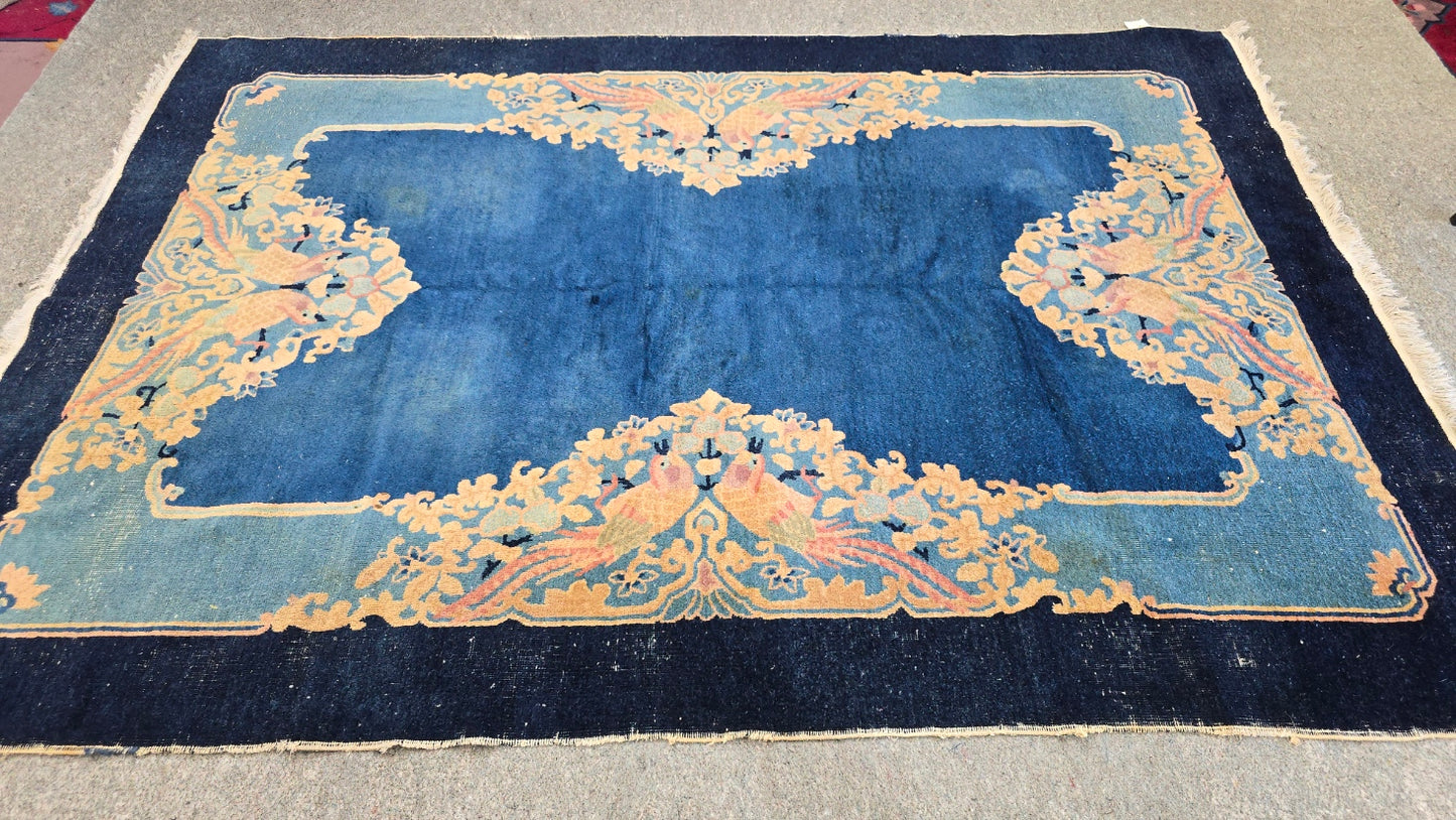 Antique Chinese Fette Rug | Handwoven Wool Art Deco Carpet | Circa 1920s-1930s (6 x 8.8) (#10445)
