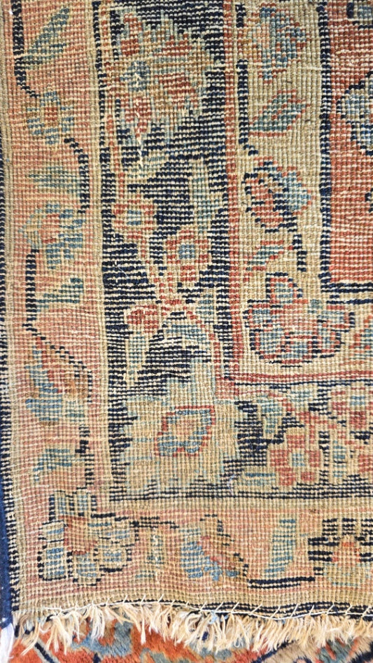 Antique Blue Mahajaran Sarouk Rug – Hand-Knotted Persian Wool, 10.6x20 ft – Rare Navy Floral Design (#10512)