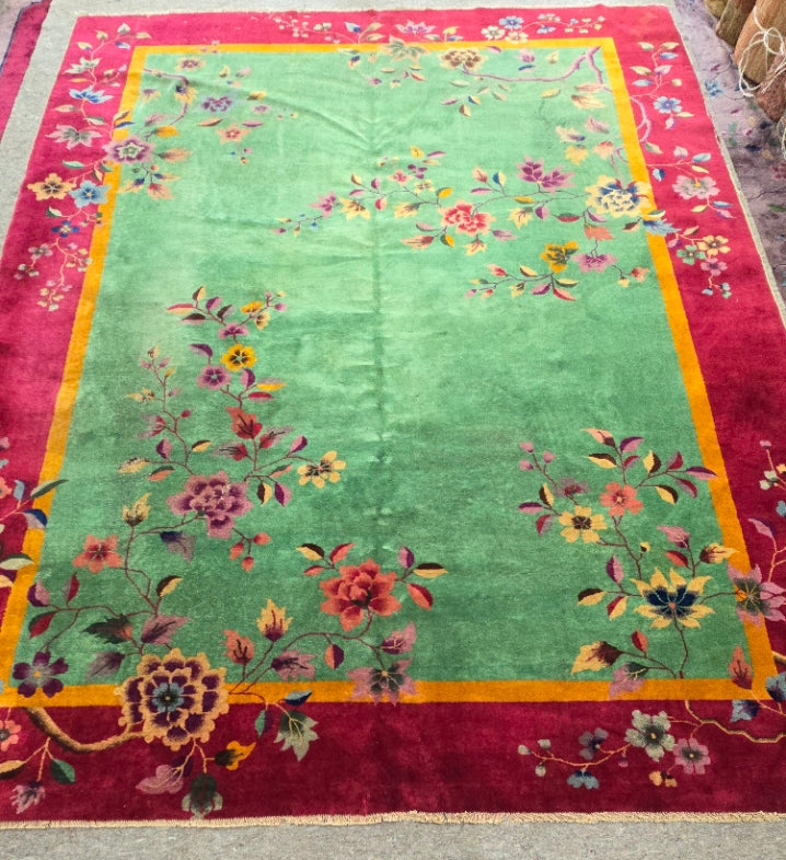 1920s Art Deco Nichols Chinese Rug 9x11.6 (#10514)