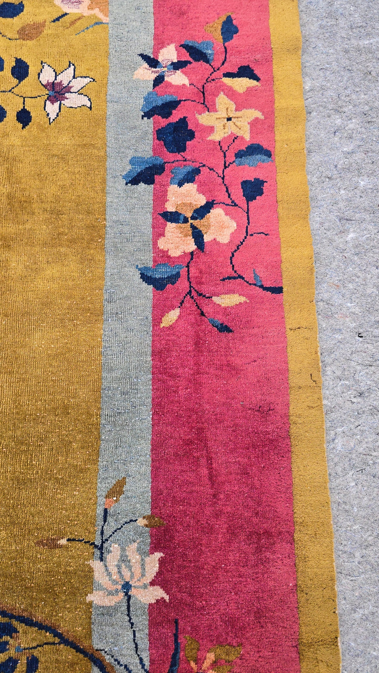 1920s Art Deco Yellow Nichols Chinese Rug 9x11.6