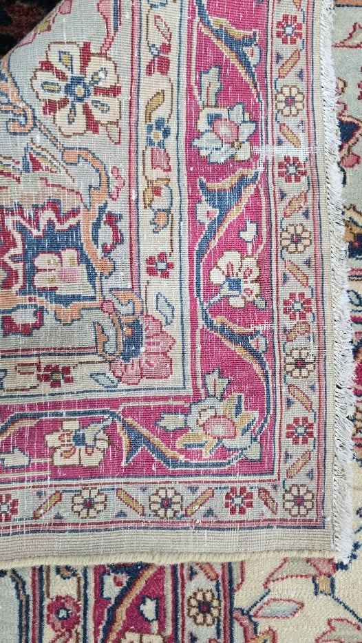 Antique Persian Kirman Rug – Hand-Knotted Wool Area Rug (9 x 13) – Floral Design