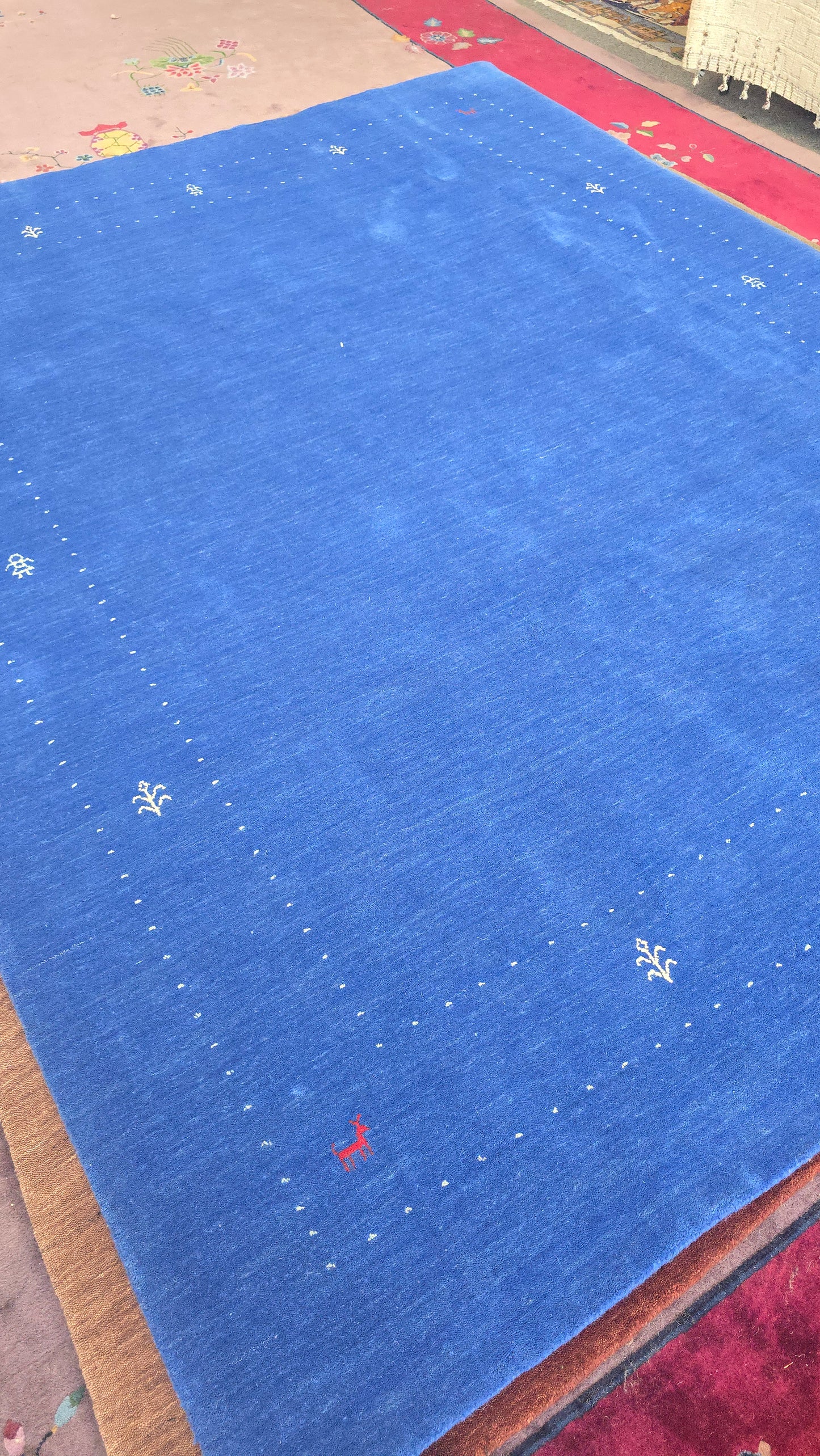 Handwoven Ocean Blue Gabbeh Rug – Minimalist Elegance (8 x 10)