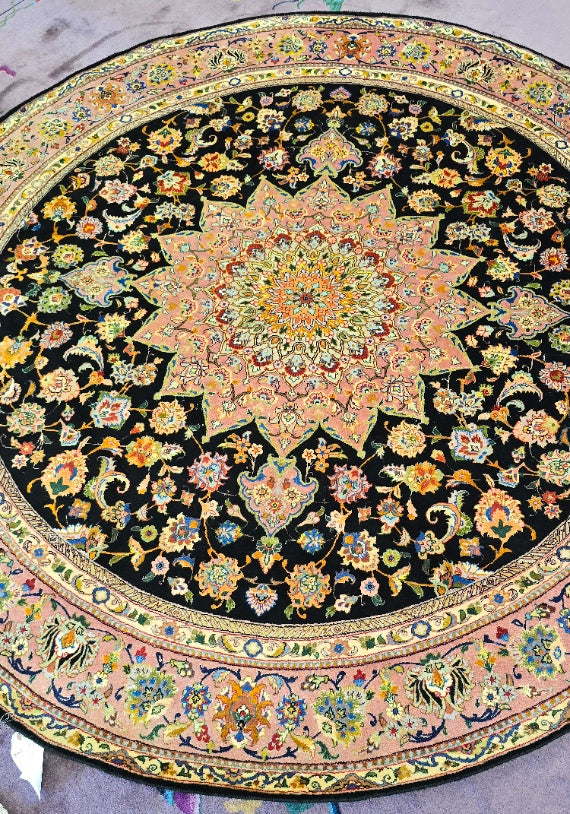 Vintage Qum Round Persian Rug –Round Handwoven Wool Area Rug (6 x 6') #10566)