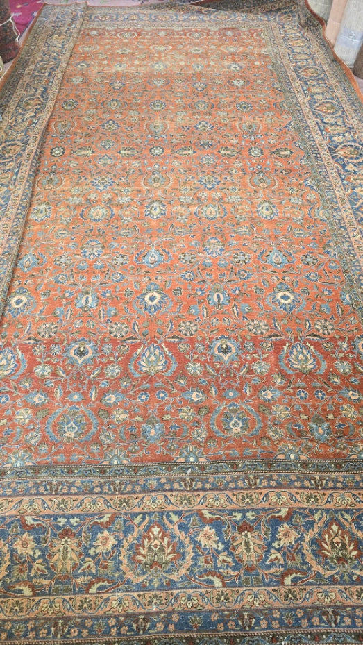Antique Palace Size Persian Tabriz Rug – Hand-Knotted Floral Area Rug (11.8 x 20)