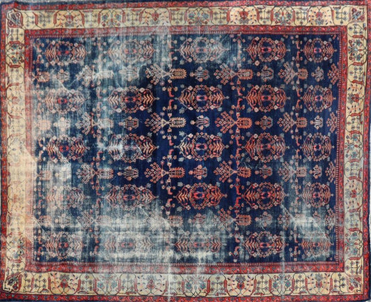 Antique 100-Year-Old Blue Lilihan Rug – 10.5 x 13.6