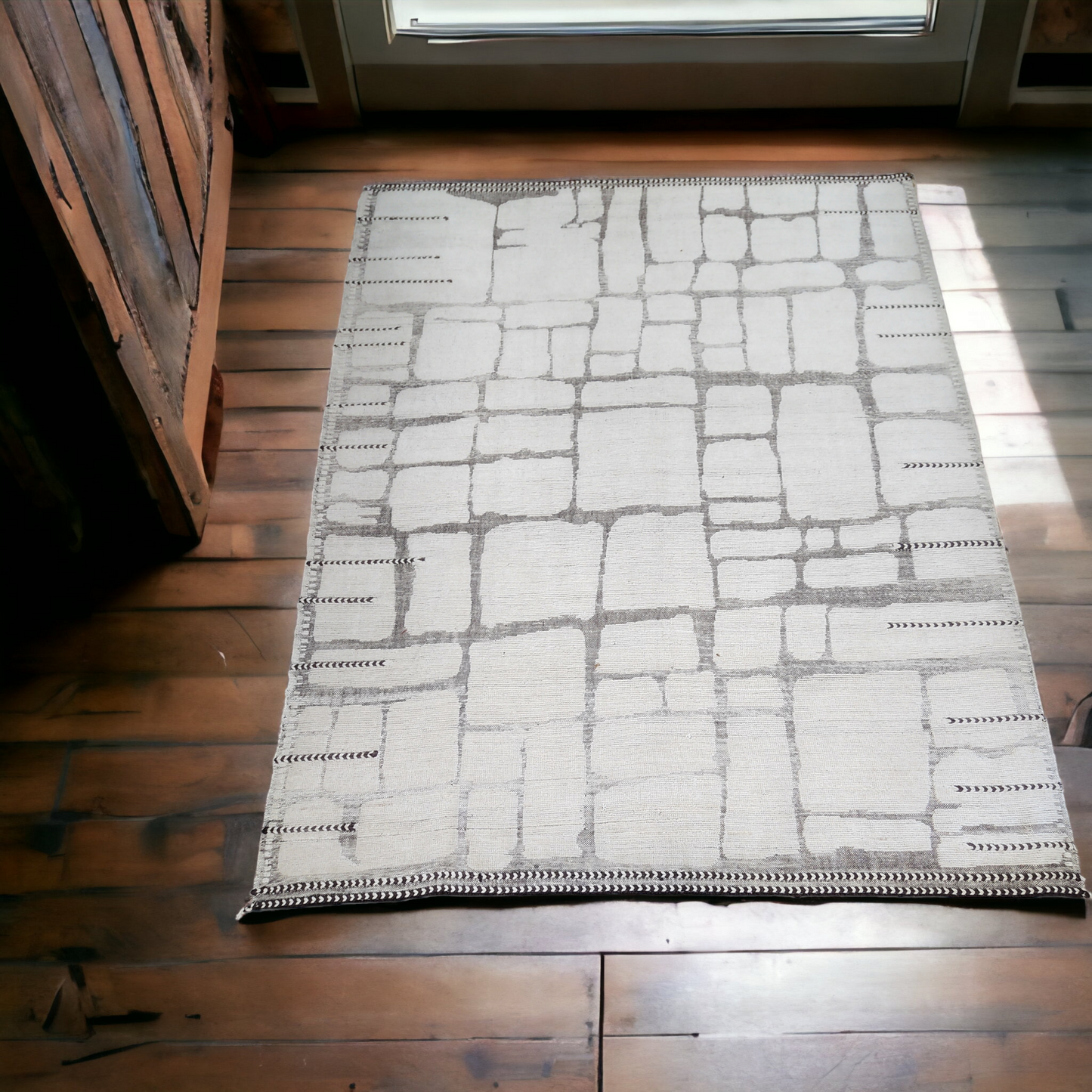 Moroccan Cobblestone Streets Rug – Handwoven Neutral Textured Design, Size 9x12