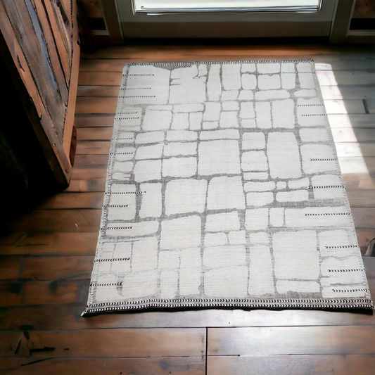 Moroccan Cobblestone Streets Rug – Handwoven Neutral Textured Design, Size 9x12